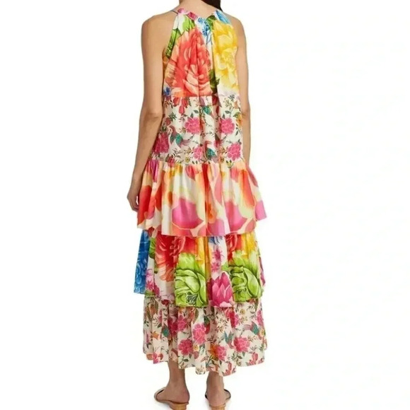 NWT Farm Rio White Mixed Prints Tiered Maxi Dress Tropical Cotton Size Small - Picture 6 of 13